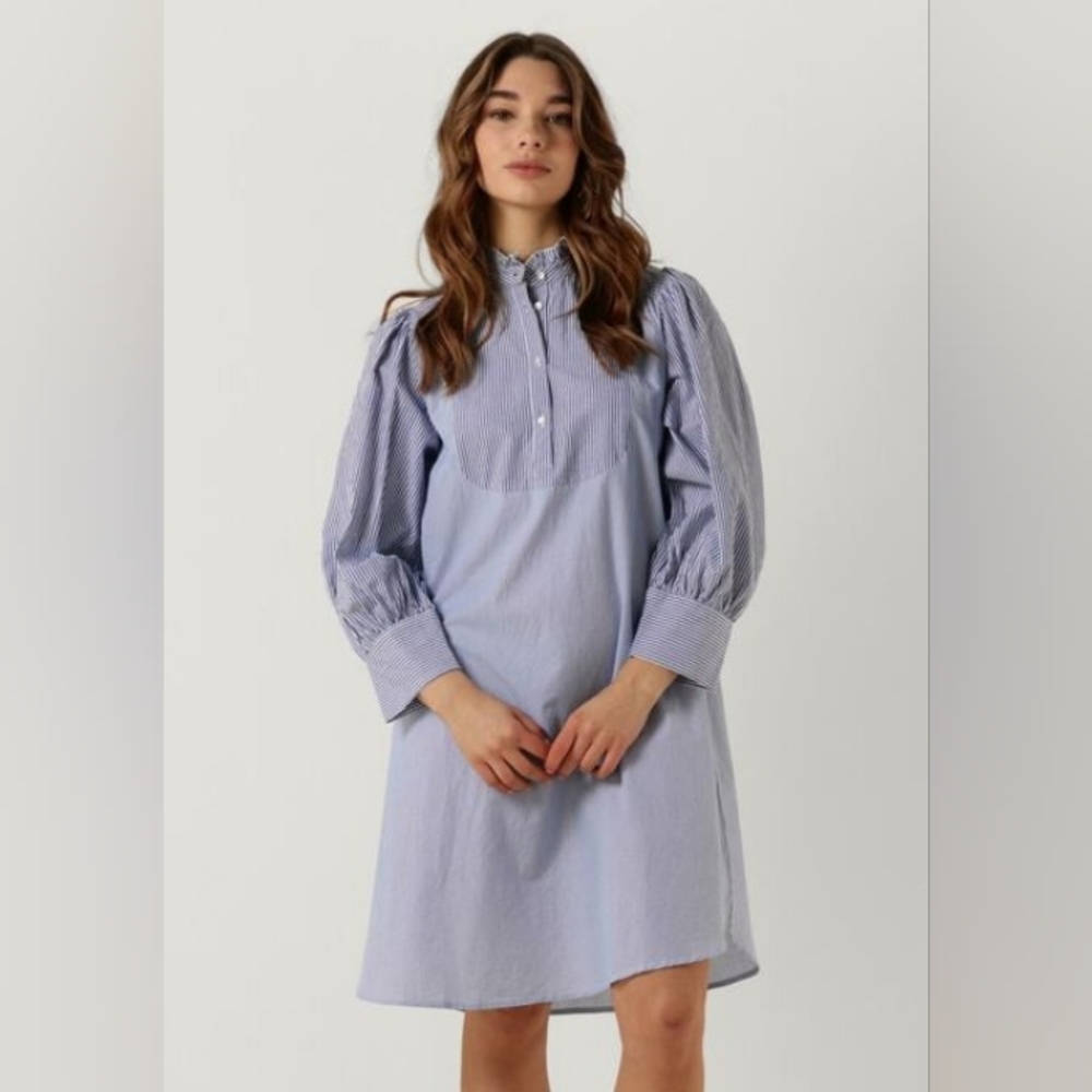 Antik Batik Polette Blue + White Cotton Poplin Dress M